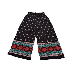 Studio 253 Womens Plus 1X Palazzo Pants Black Geometric Floral Wide Leg Rayon